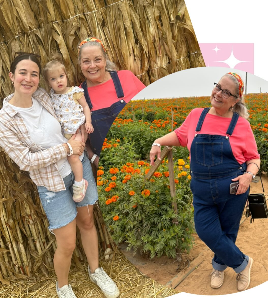 Grandma as Miss Rachel at the pumpkin patch